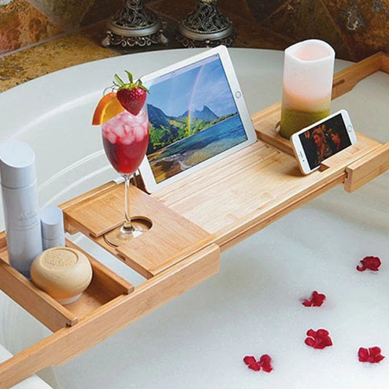 Premium Bamboo Extendable Bathtub Tray Bowlift by Bowlift