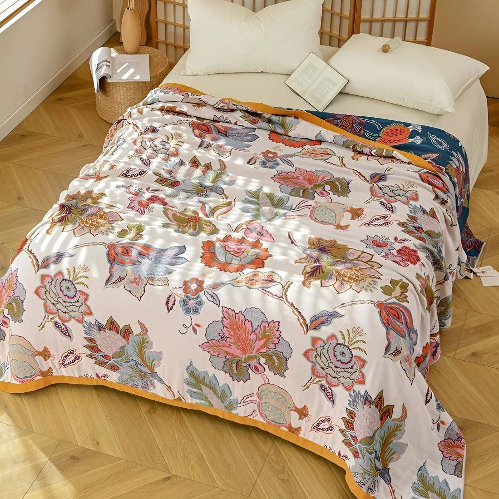 Wildbloom Reversible Flora Cotton Blanket by Casa & Beyond