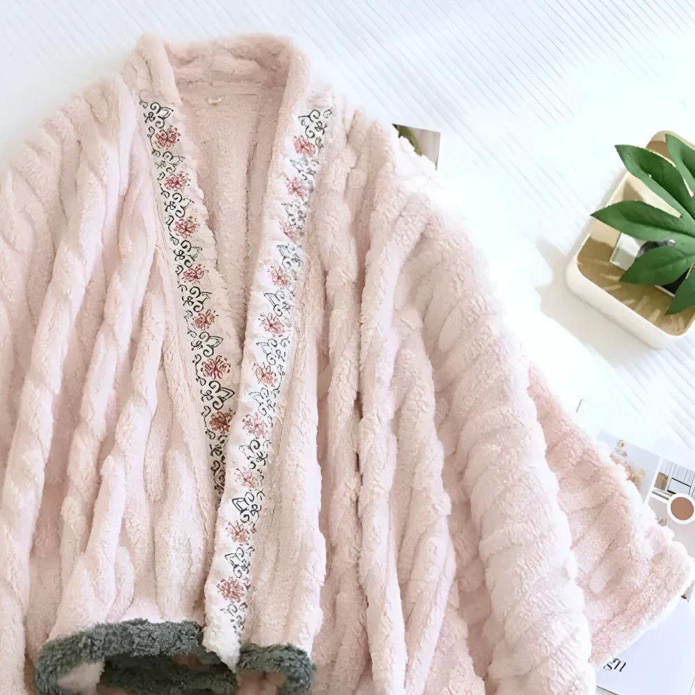 Embroidered Warm Fleece Shawl Wrap by Casa & Beyond