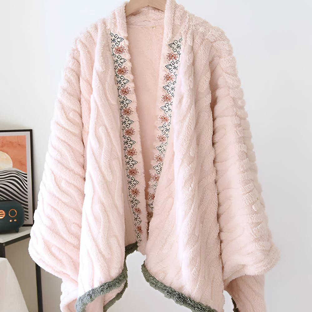 Embroidered Warm Fleece Shawl Wrap by Casa & Beyond