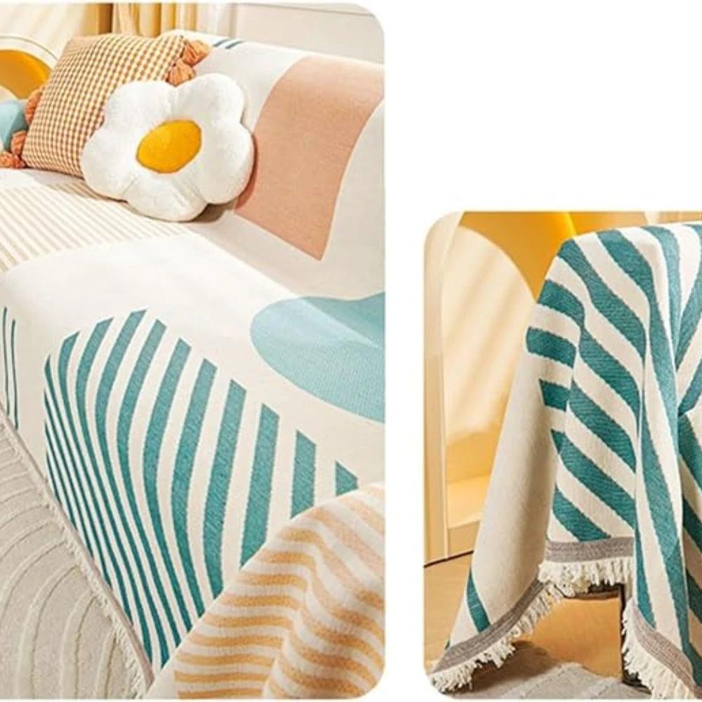Meringue Chenille Geometry Sofa Cover by Casa & Beyond