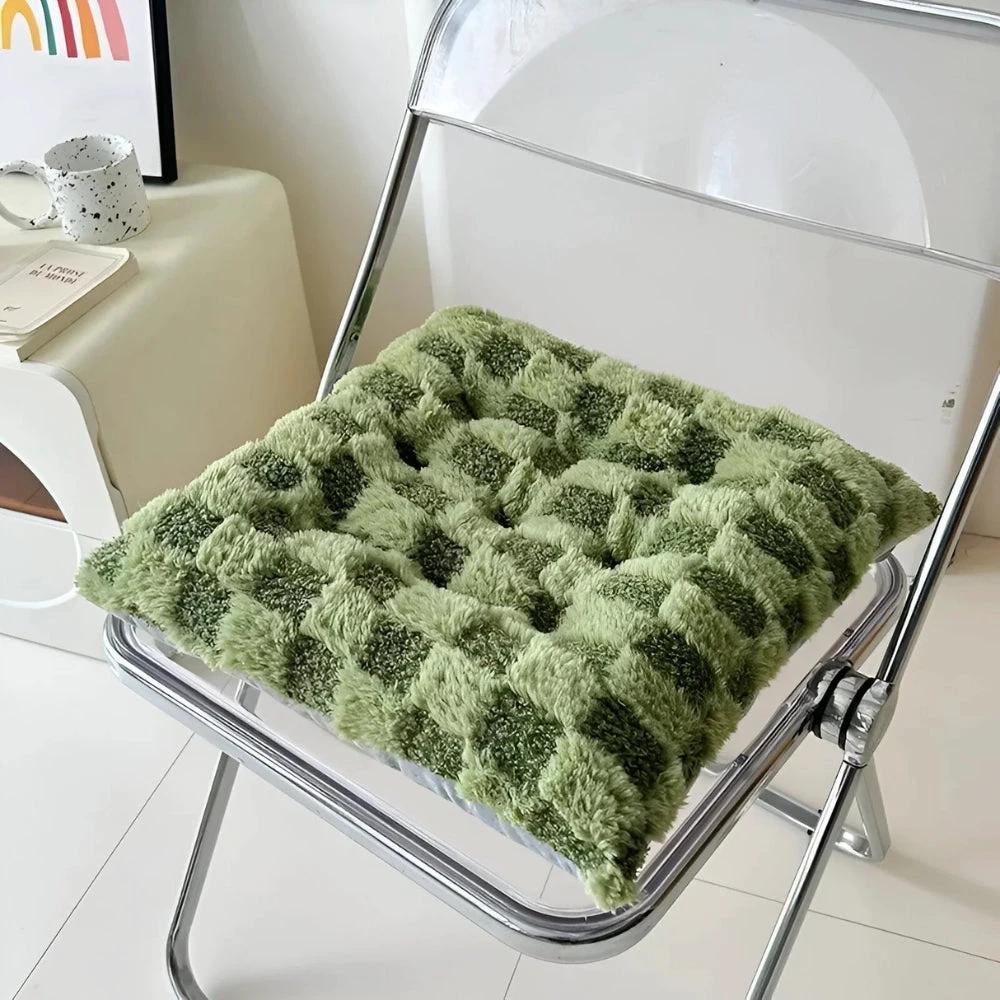 Fuzzy Checkered Fur Padded Cushion by Casa & Beyond