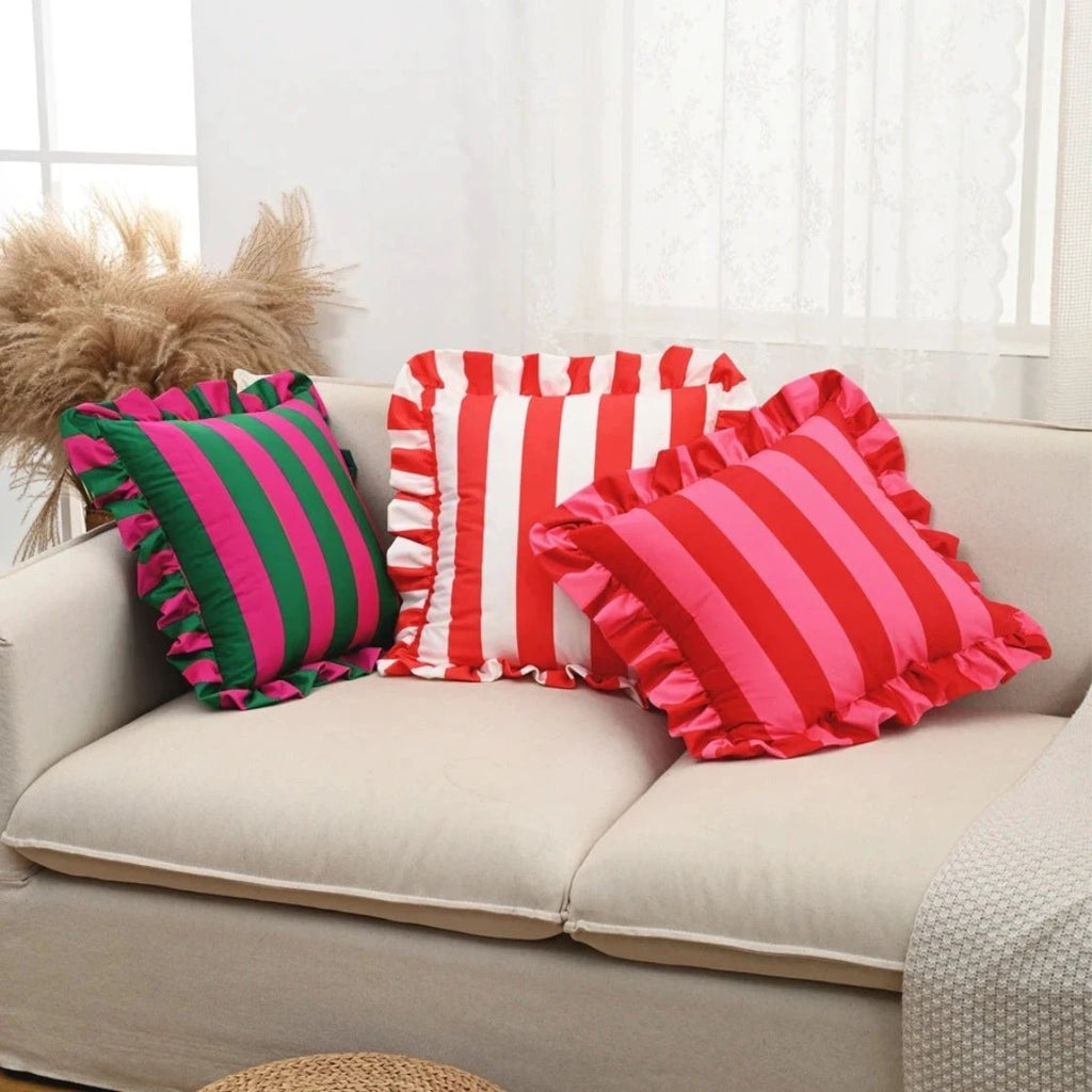 Retro Striped Ruffle Cushion Cover by Casa & Beyond