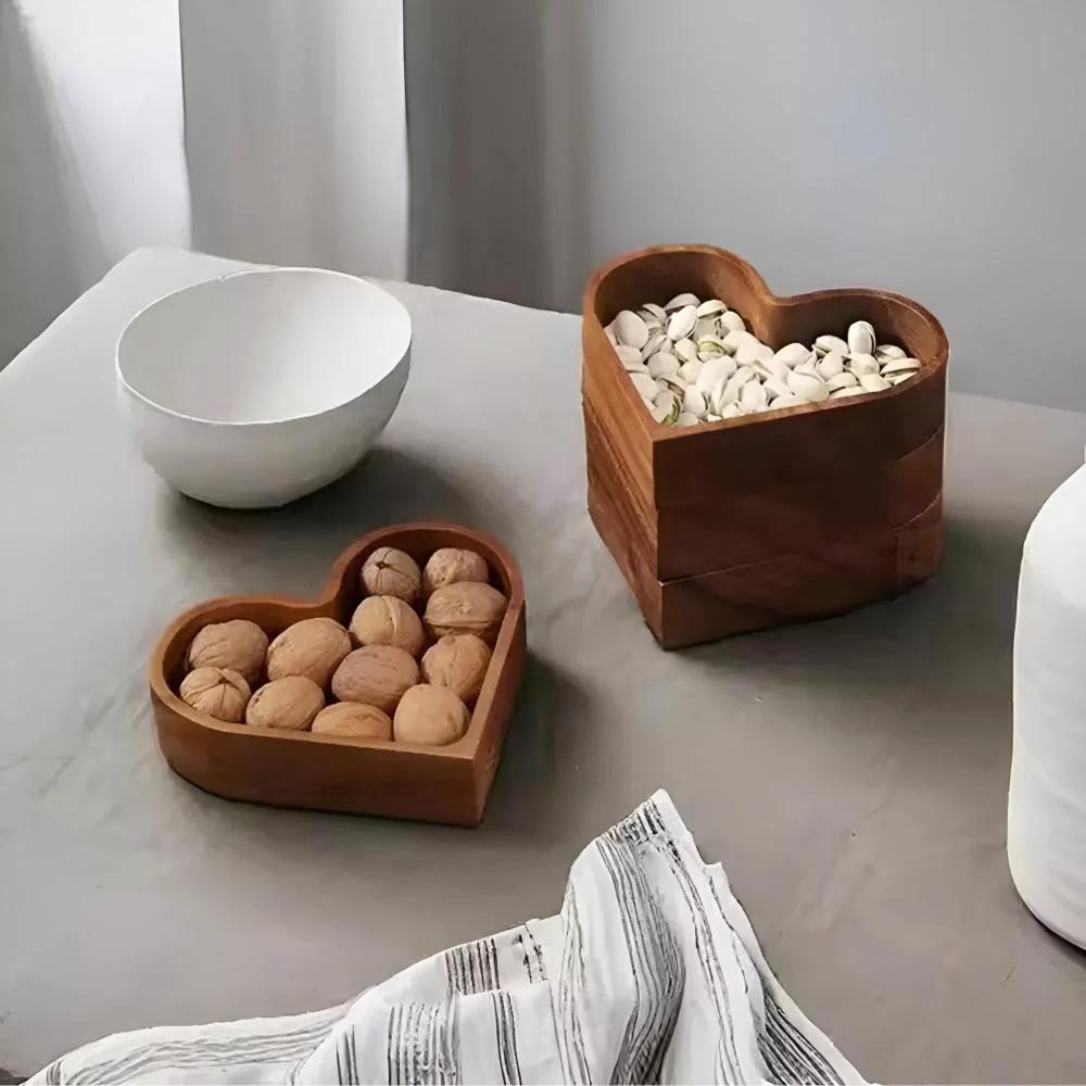 Heart-Shaped Wooden Snack Tray | 4 pcs by Casa & Beyond