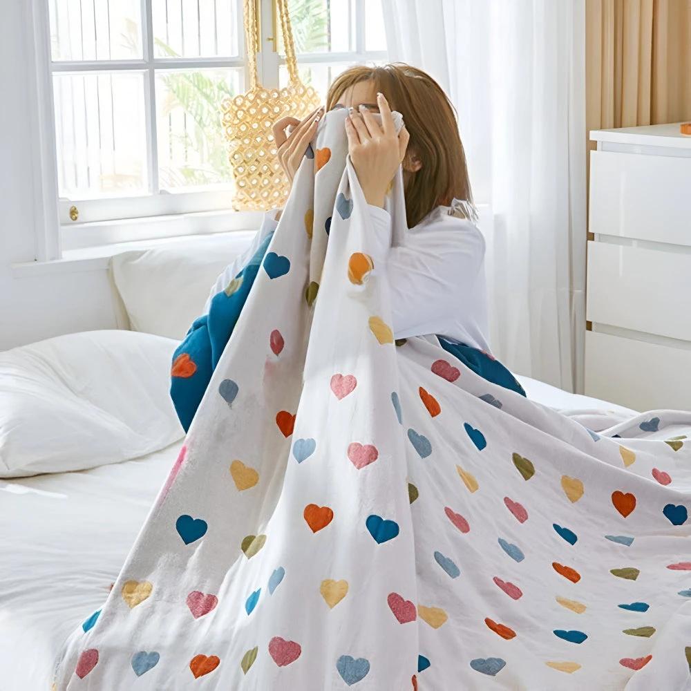 Whimsical Hearts Reversible Cotton Blanket by Casa & Beyond