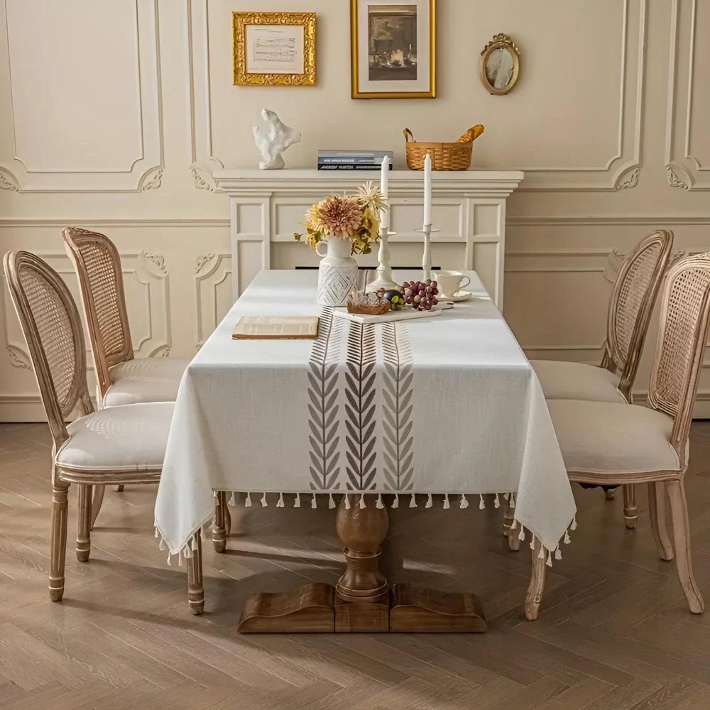 Elegance Leaves Embroidered Tablecloth by Casa & Beyond