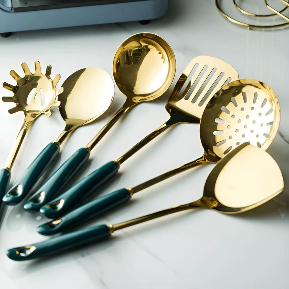 Golden Stainless Steel Utensil Set by Casa & Beyond