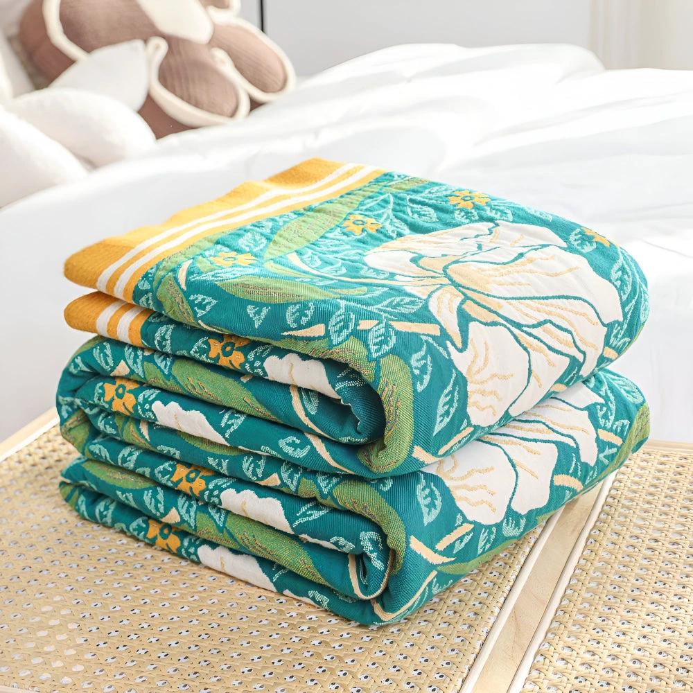 Green Botanical Bloom Cotton Blanket by Casa & Beyond