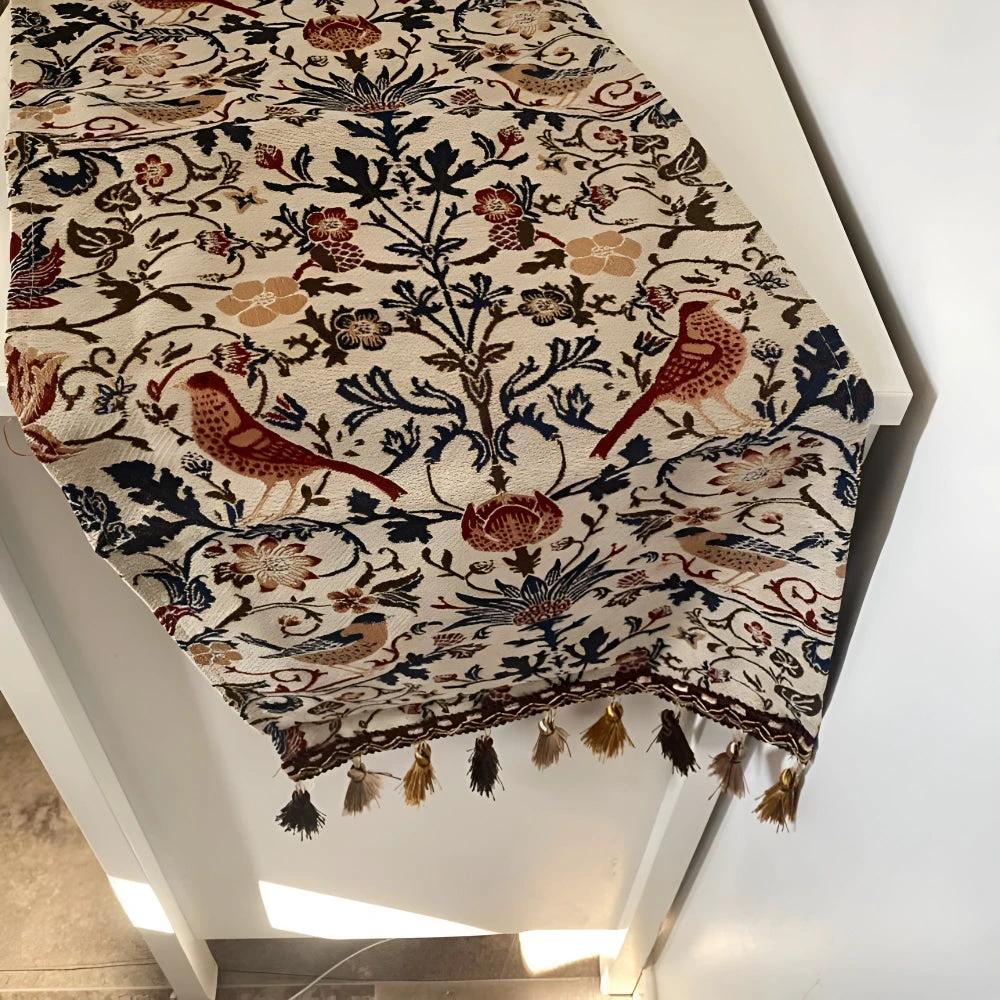 Vintage Floral & Bird Jacquard Table Runner by Casa & Beyond