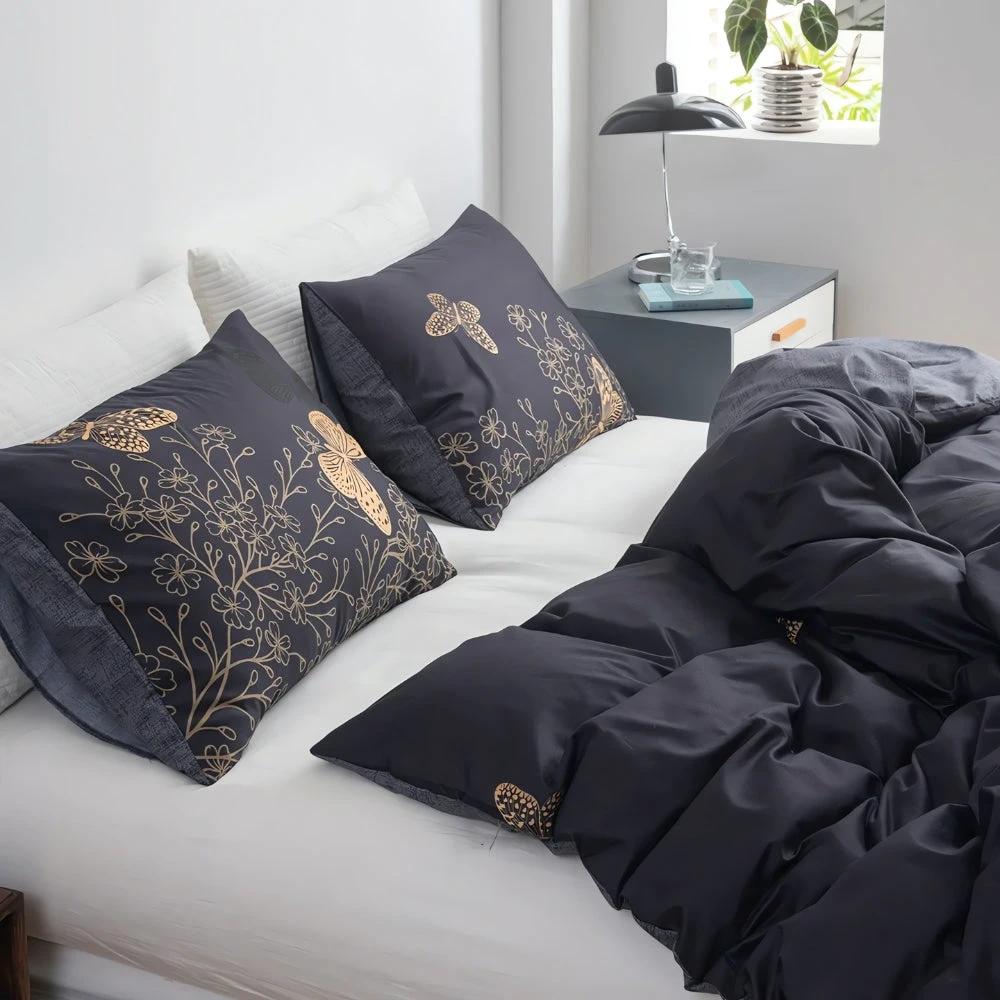 Valora Midnight Butterfly Duvet Cover | 3pcs Set by Casa & Beyond