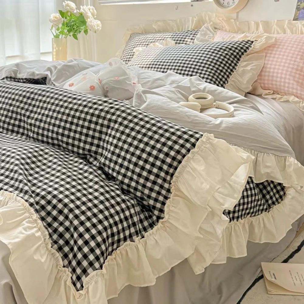 Gingham Check Ruffled Edges Bedding Set by Casa & Beyond