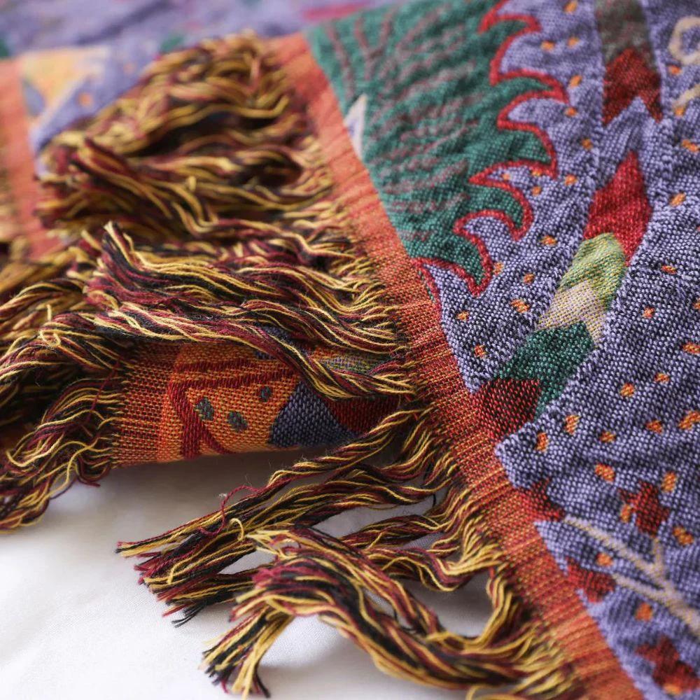 Peacock Tassel Cotton Blanket by Casa & Beyond