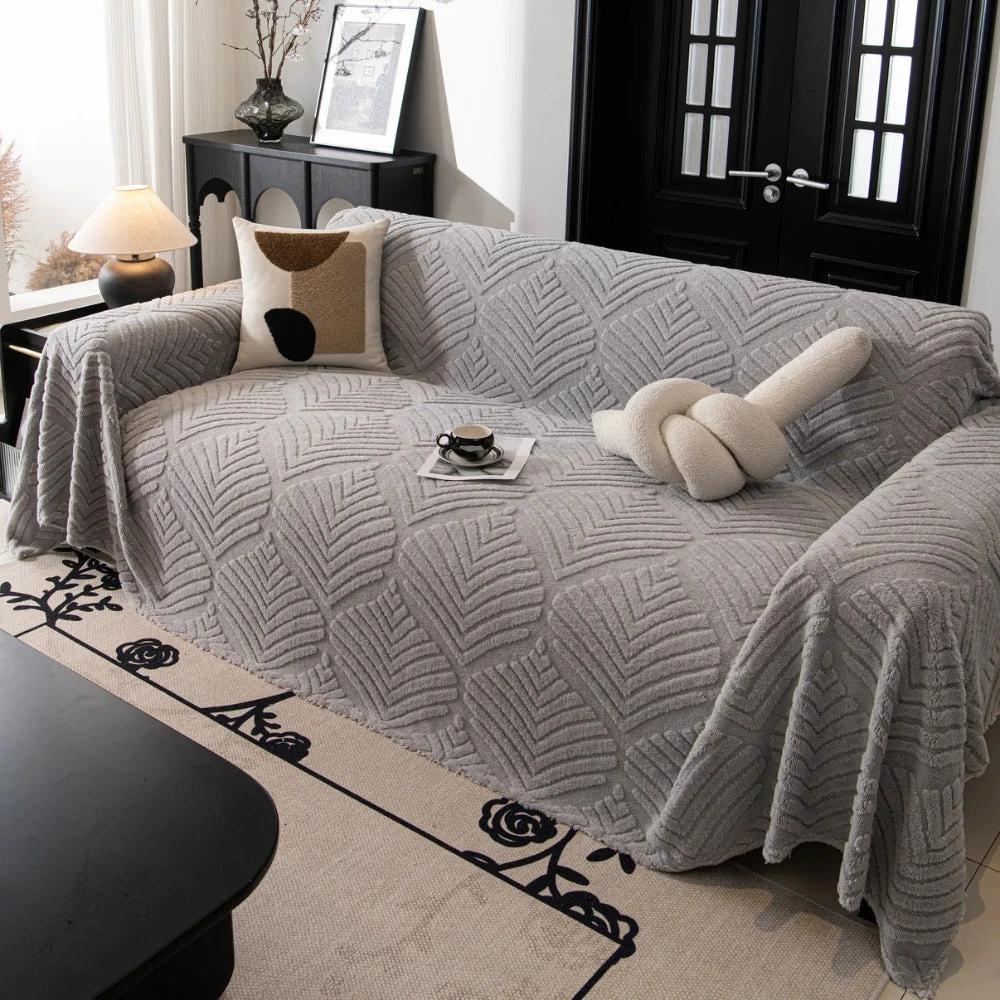 Herringbone Leaf Design Fleece Sofa Cover by Casa & Beyond