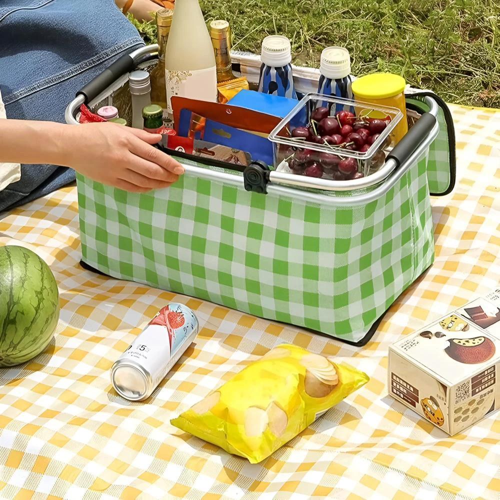 Foldable Checkered Picnic Basket by Casa & Beyond