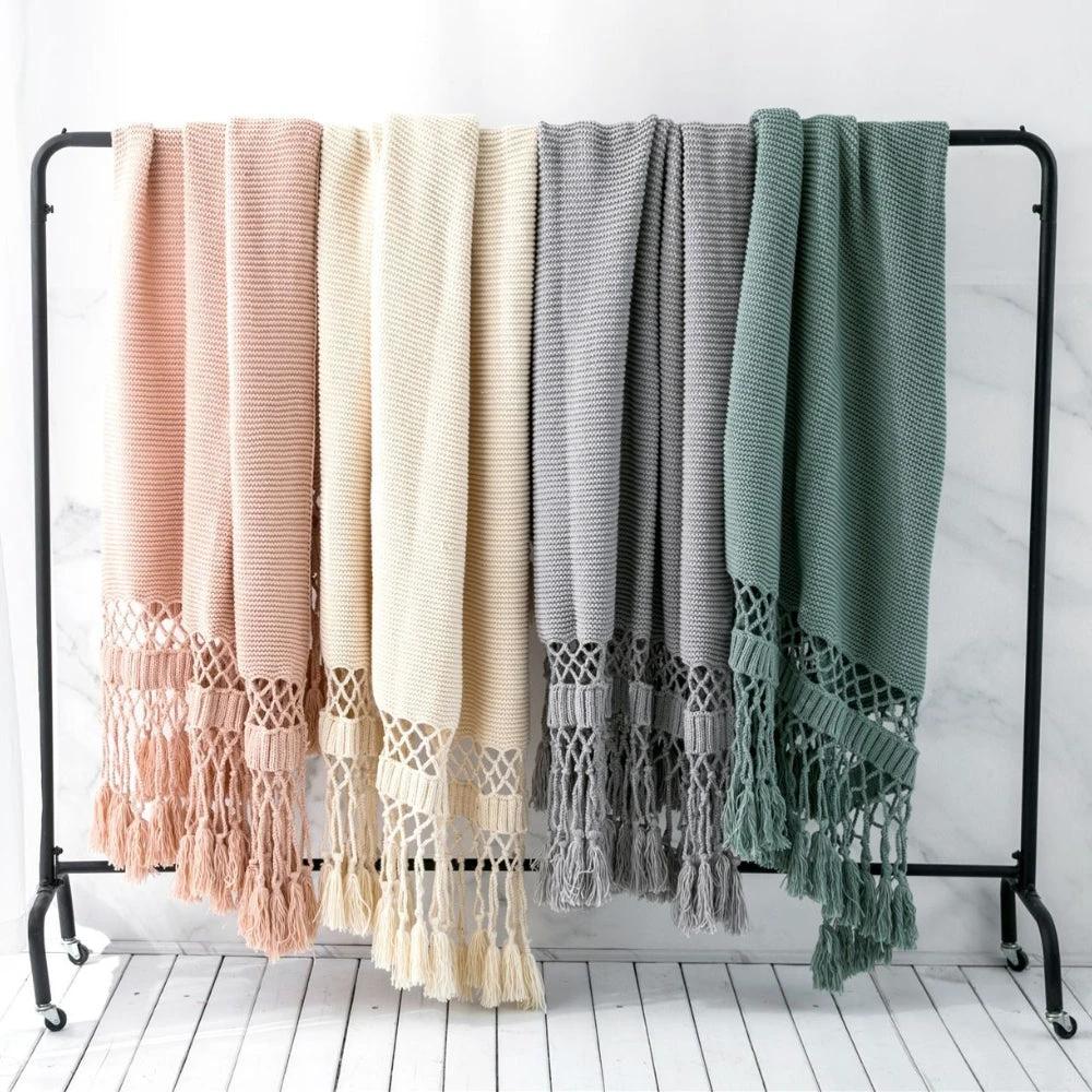 Snug Knit Woven Tassel Blanket by Casa & Beyond