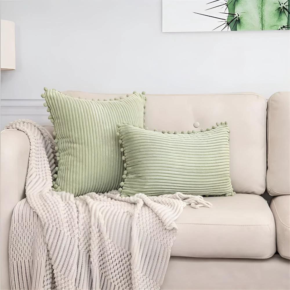 Plush Ribbed Pom-Pom Cushion Cover by Casa & Beyond