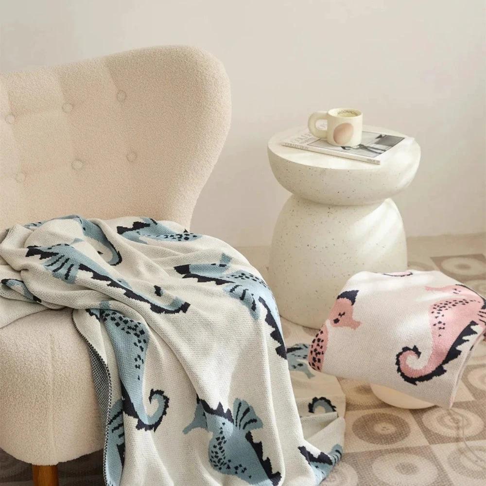 Nautical Seahorse Throw Blanket by Casa & Beyond