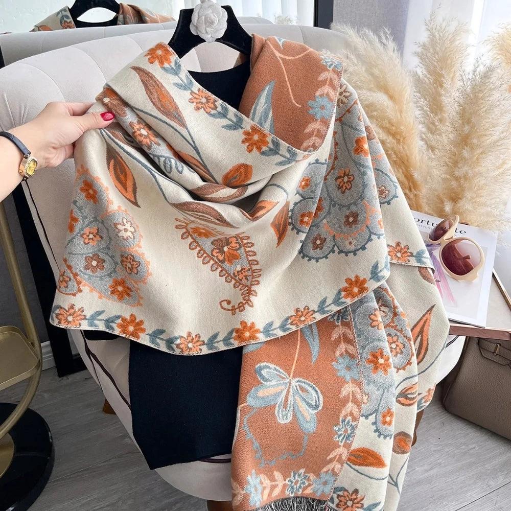Elegant Double-Sided Floral Winter Shawl Scarf by Casa & Beyond