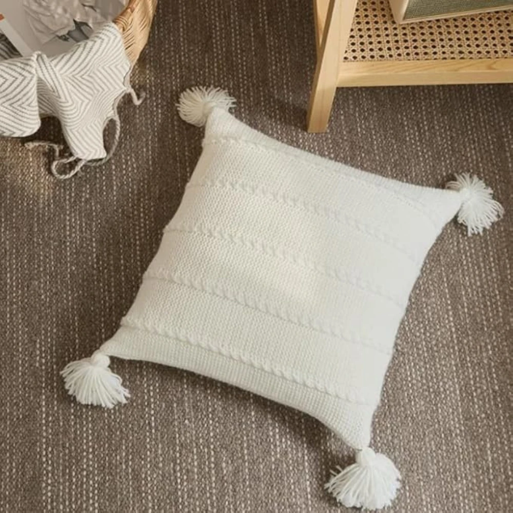 Nordic Knitted Tassel Cushion by Casa & Beyond