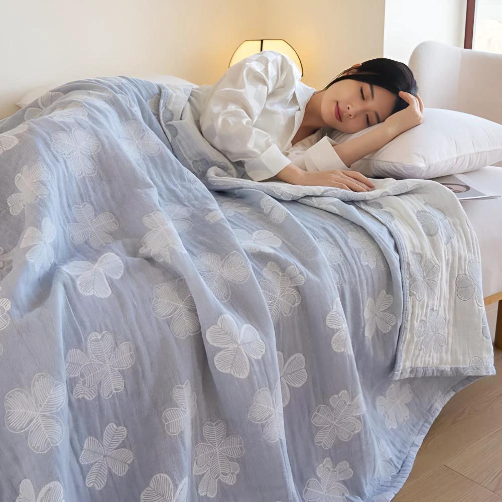Four Clover Leaf Cotton Blanket by Casa & Beyond