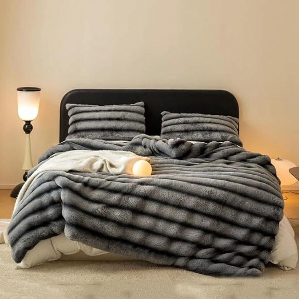 Ruched Faux Rabbit Fur Blanket by Casa & Beyond
