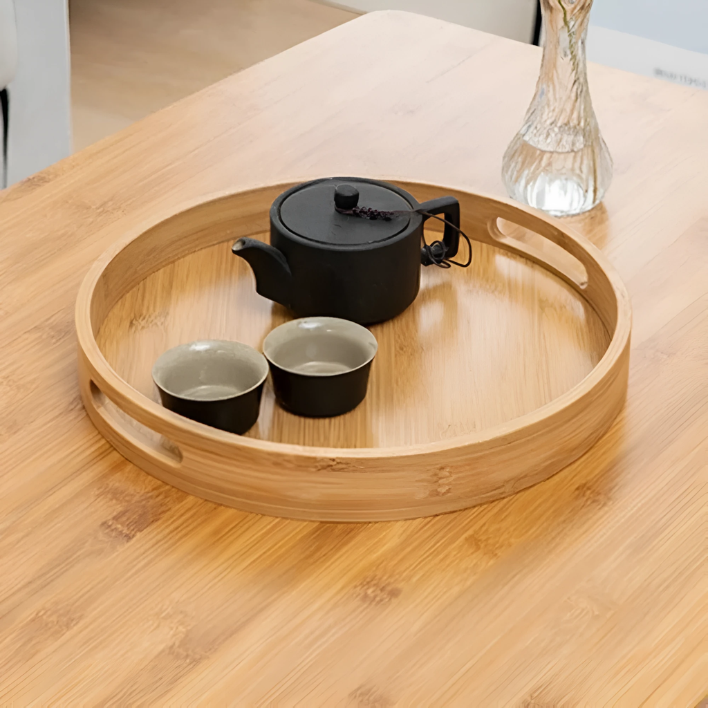 Bamboo Wood Round Serving Tray by Casa & Beyond