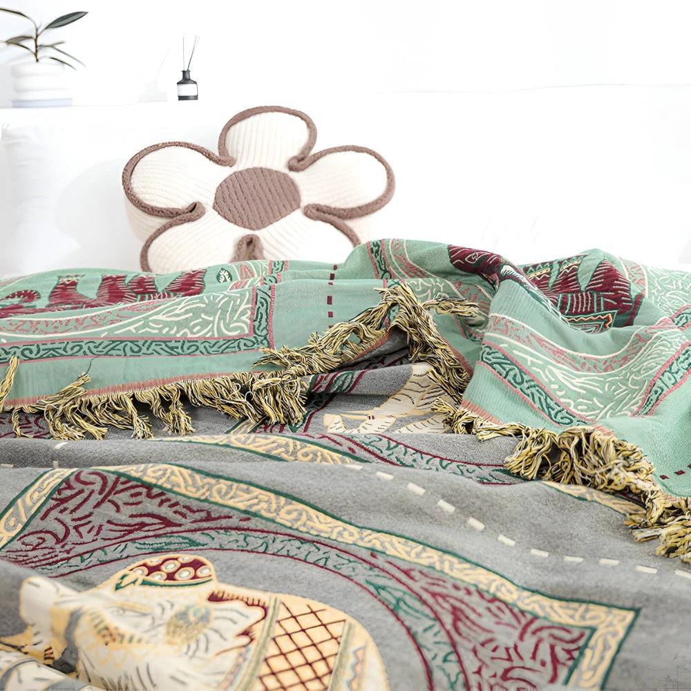 Bohemian Elephant Print Tassel Blanket by Casa & Beyond