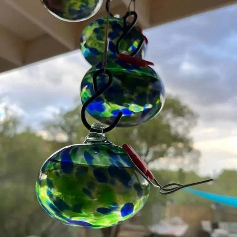 ChimeFeeder handcrafted glass hummingbird feeder with wind chime Bowlift by Bowlift
