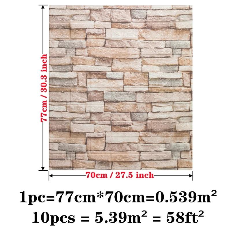 10pcs 3D Brick Pattern Waterproof Self-Adhesive Wallpaper by Bowlift