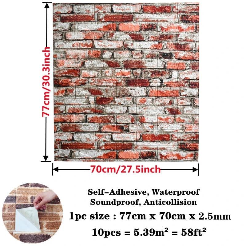 10pcs 3D Brick Wall Sticker Waterproof Self-Adhesive Wall Sticker by Bowlift