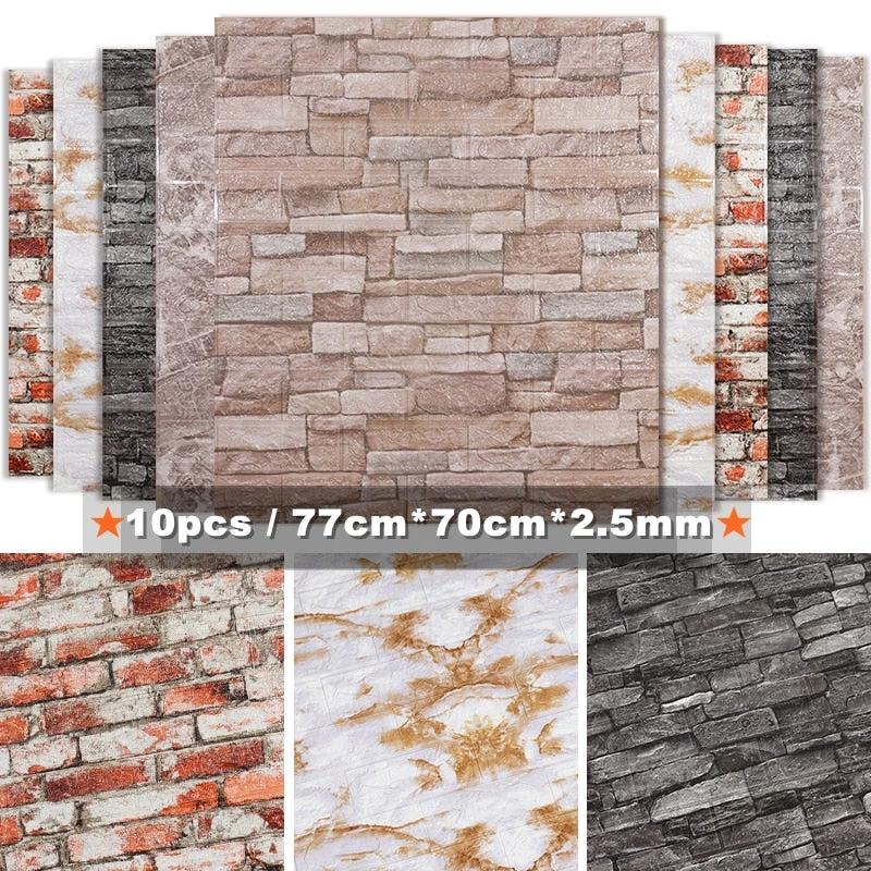 10pcs 3D Brick Wall Sticker Waterproof Self-Adhesive Wall Sticker by Bowlift