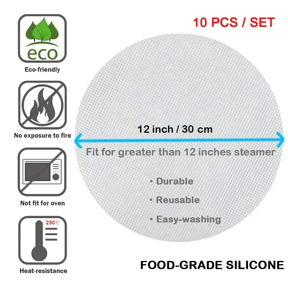 10Pcs Silicone Round Steamer Liners Non-stick Reusable Dehydrator Mats by Bowlift