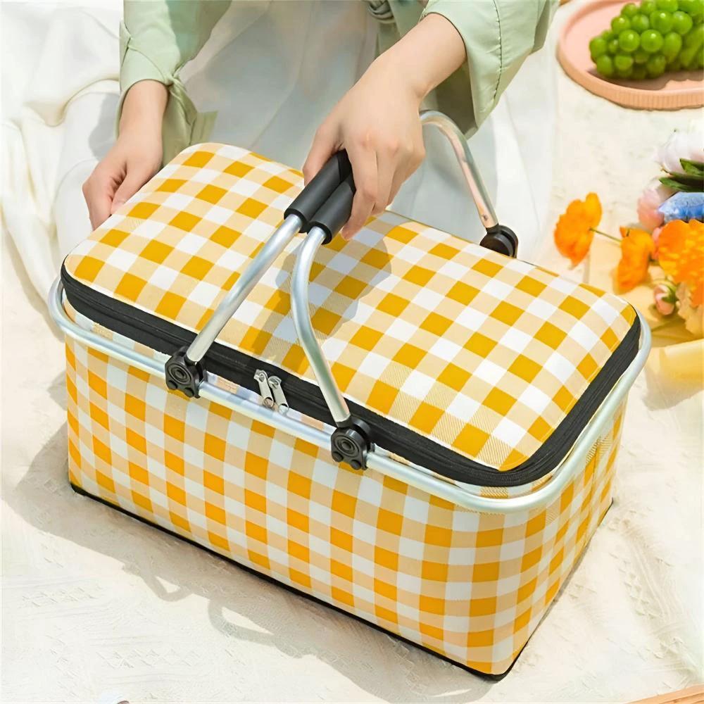 Foldable Checkered Picnic Basket by Casa & Beyond