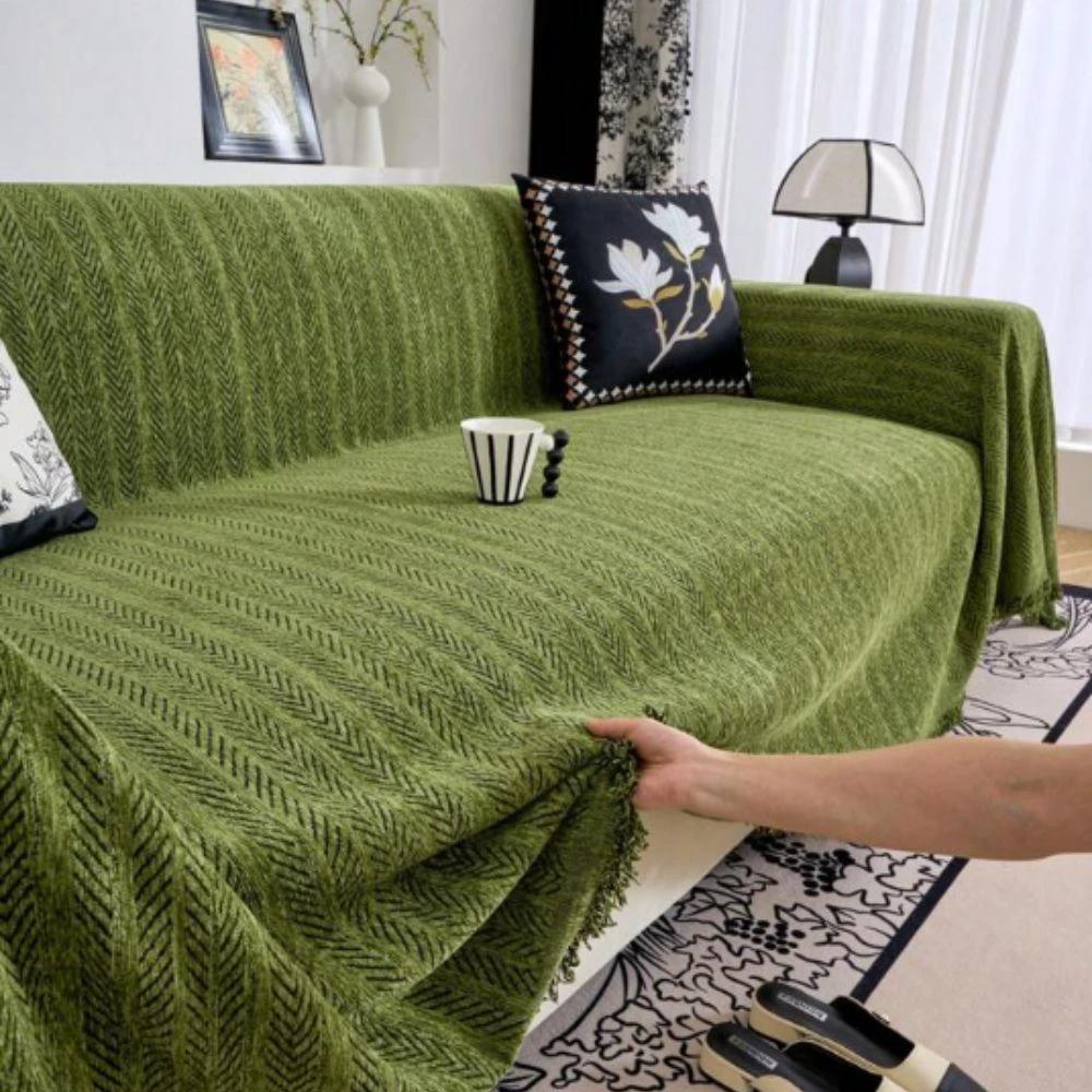 Herringbone Chenille Tassels Sofa Cover by Casa & Beyond