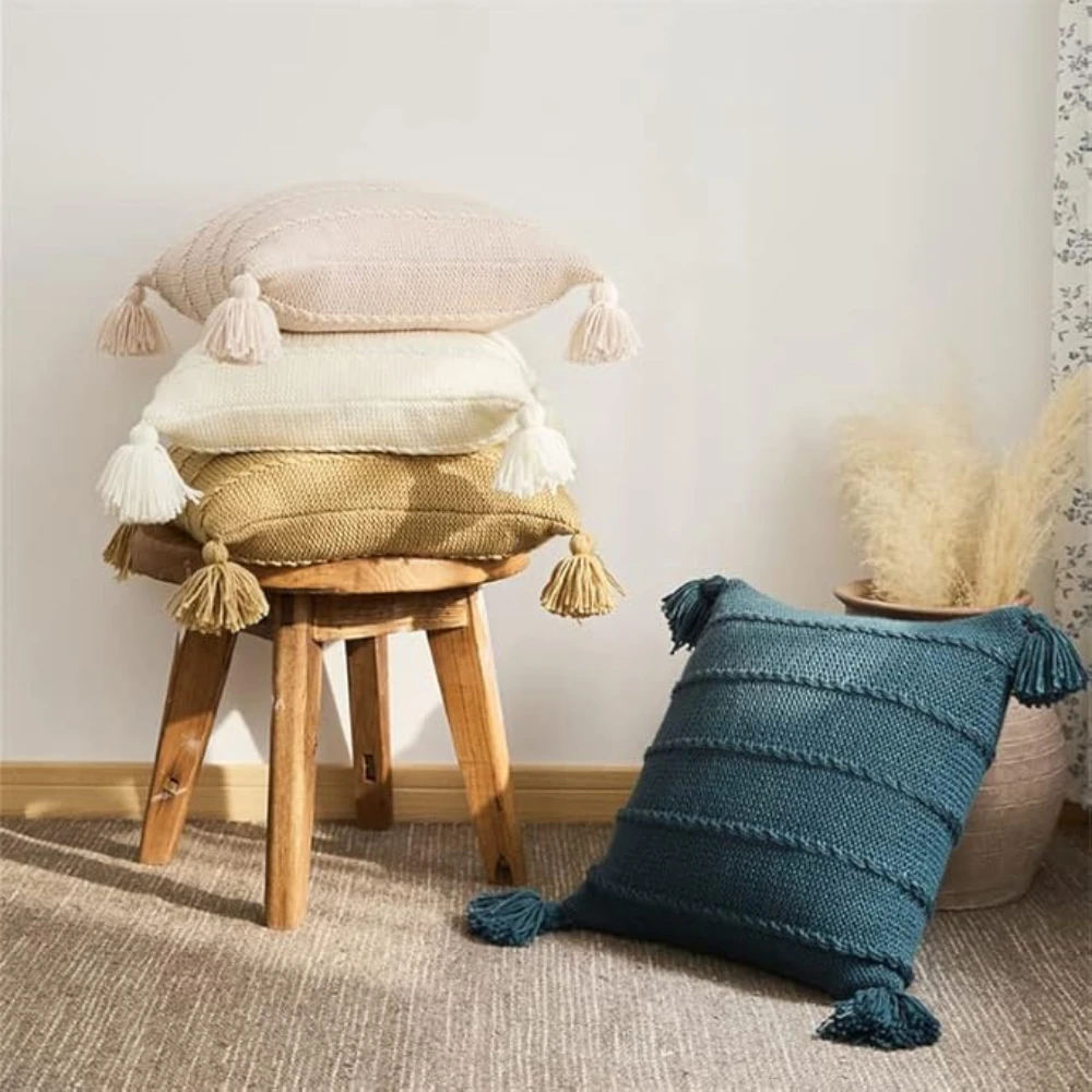 Nordic Knitted Tassel Cushion by Casa & Beyond