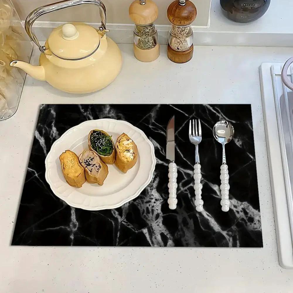 Marble Print Dish Drying Mat by Casa & Beyond