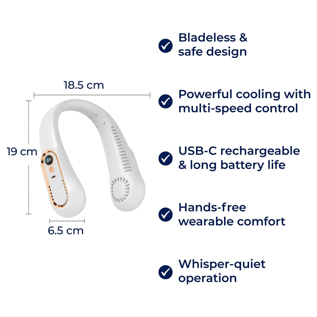 CoolEase | Portable Neck Fan – Hands‑Free Bladeless Cooling – Five‑Speed USB‑C – Travel Office Commuters Bowlift by Bowlift
