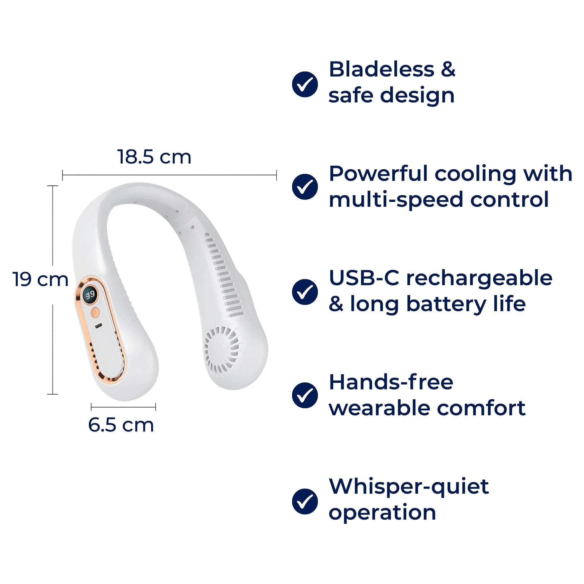 CoolEase | Portable Neck Fan – Hands‑Free Bladeless Cooling – Five‑Speed USB‑C – Travel Office Commuters Bowlift by Bowlift