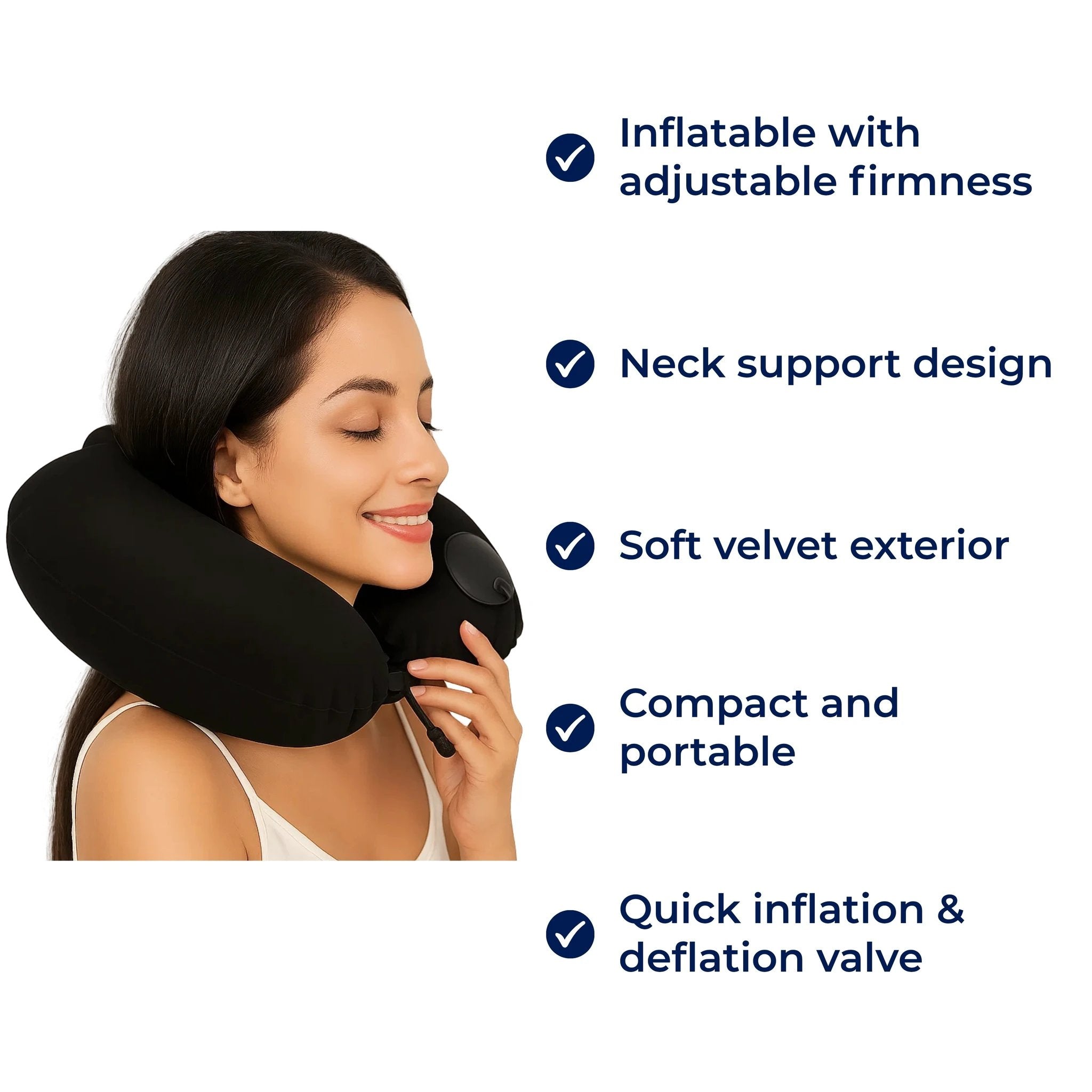 TravelThrive | Inflatable Travel Neck Pillow – Adjustable Firmness – Soft Velvet Cover – Neck Pain Relief – Compact for All Journeys Bowlift by Bowlift