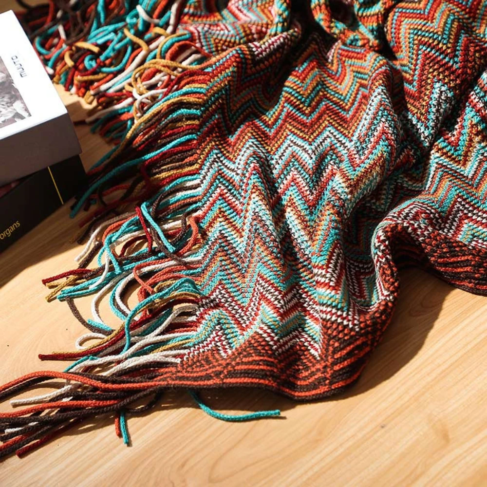 Multicolor Zigzag Tasseled Knit Throw by Casa & Beyond