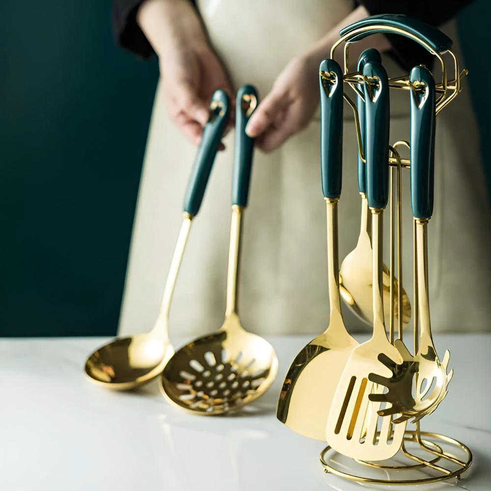Golden Stainless Steel Utensil Set by Casa & Beyond