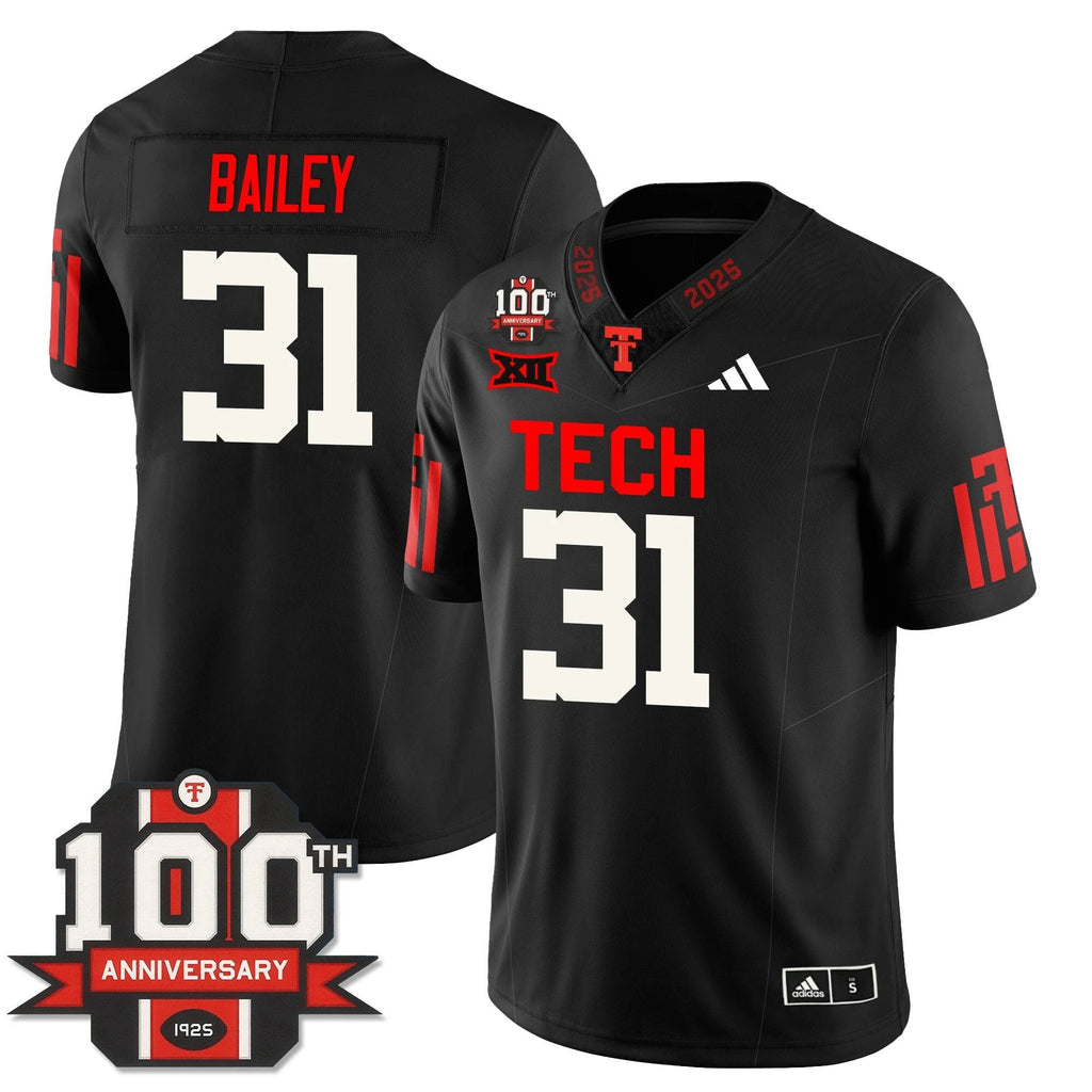 David Bailey Jersey #31 Texas Tech Football 100th Anniversary Stitched Black by My Store NCAA Football Jerseys