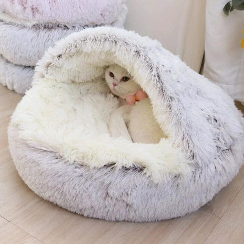 Round Hooded Faux Fur Pet Bed by Casa & Beyond