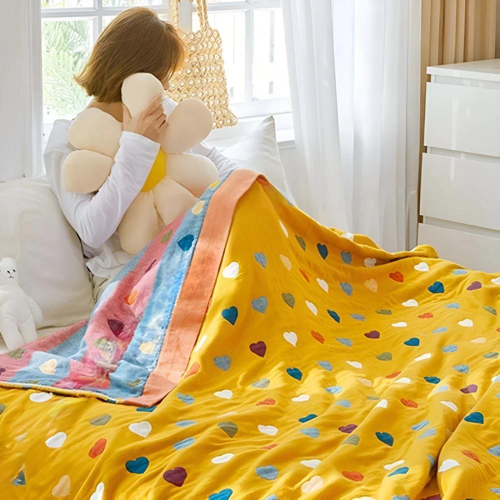 Whimsical Hearts Reversible Cotton Blanket by Casa & Beyond