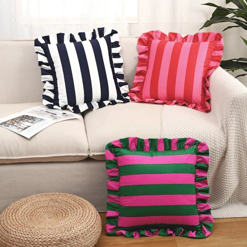 Retro Striped Ruffle Cushion Cover by Casa & Beyond