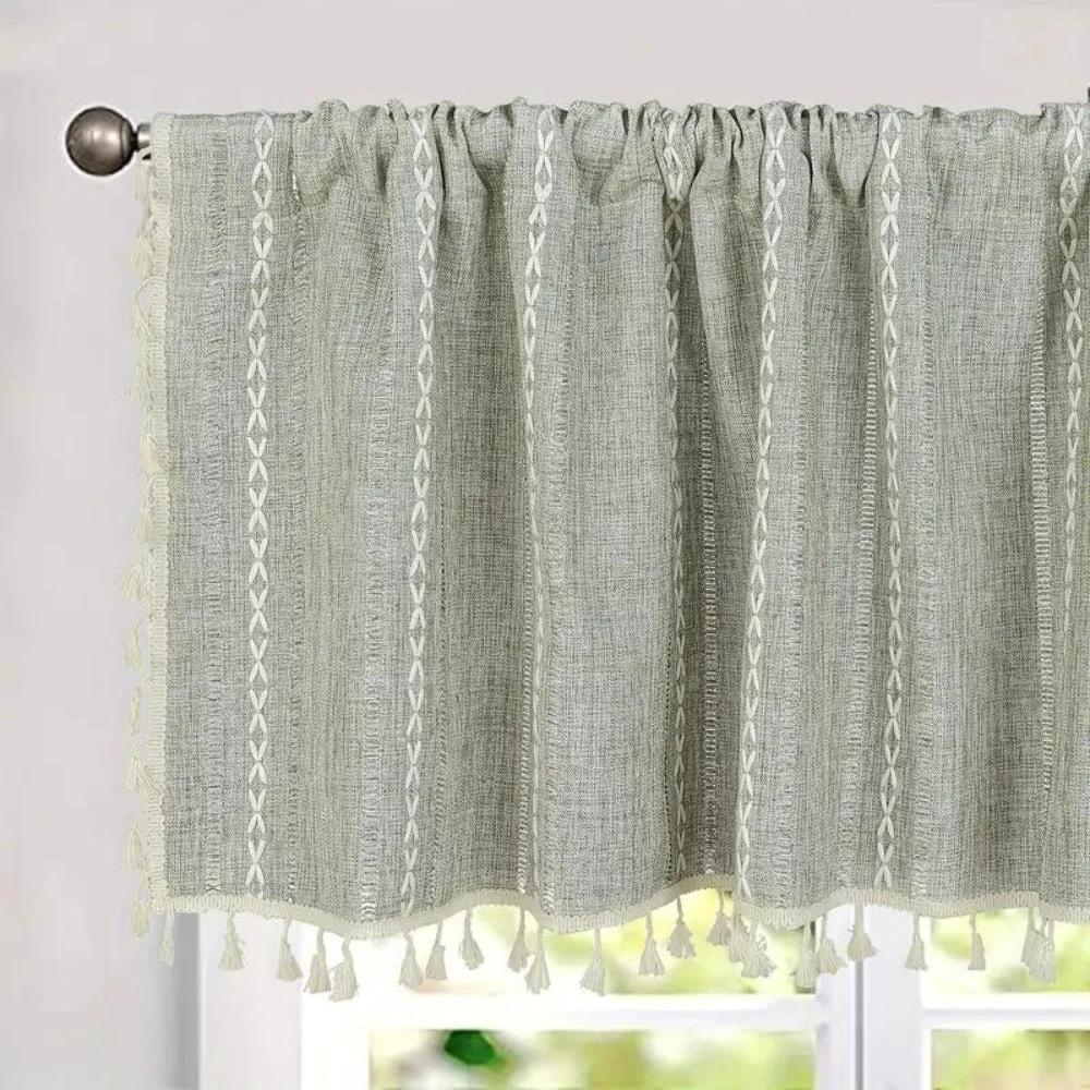Boho Cotton Linen Kitchen Curtains by Casa & Beyond