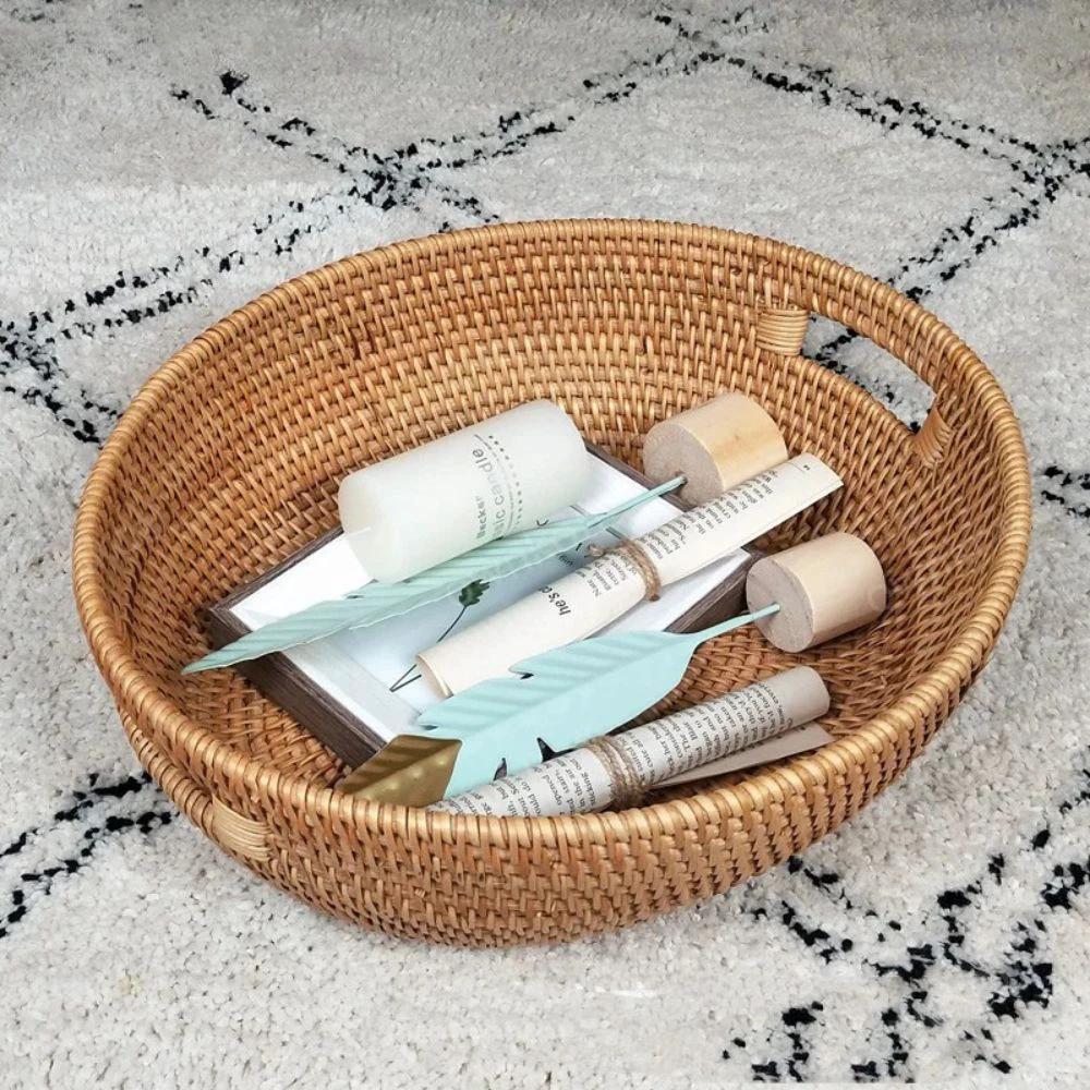 Artisanal Woven Rattan Oval Tray by Casa & Beyond