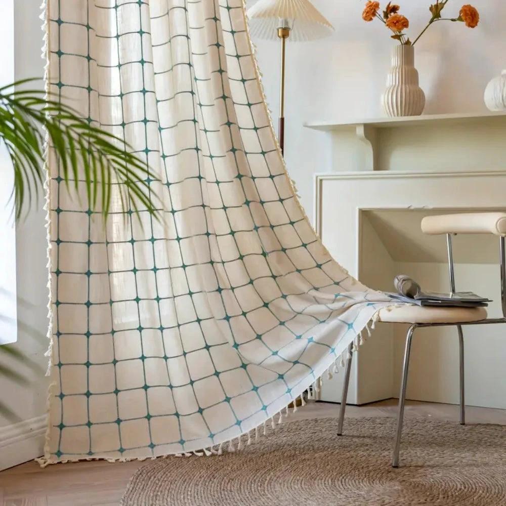 Turquoise Lattice Boho Tassel Curtain by Casa & Beyond