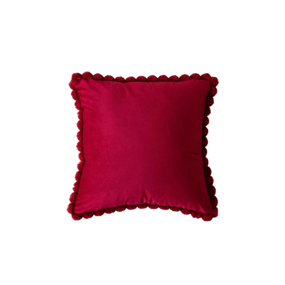 Velvet Pom-Pom Trim Cushion Cover by Casa & Beyond