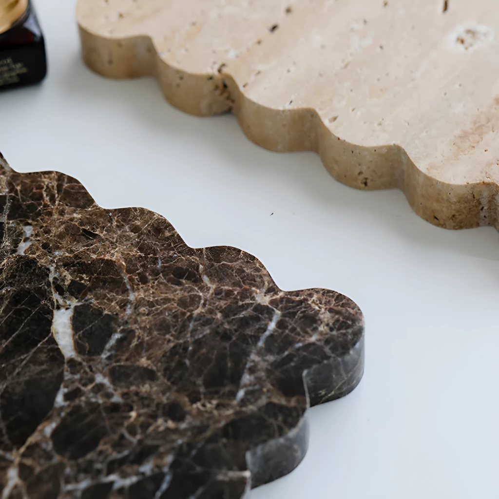 Scalloped Marble Travertine Jewellery Tray by Casa & Beyond